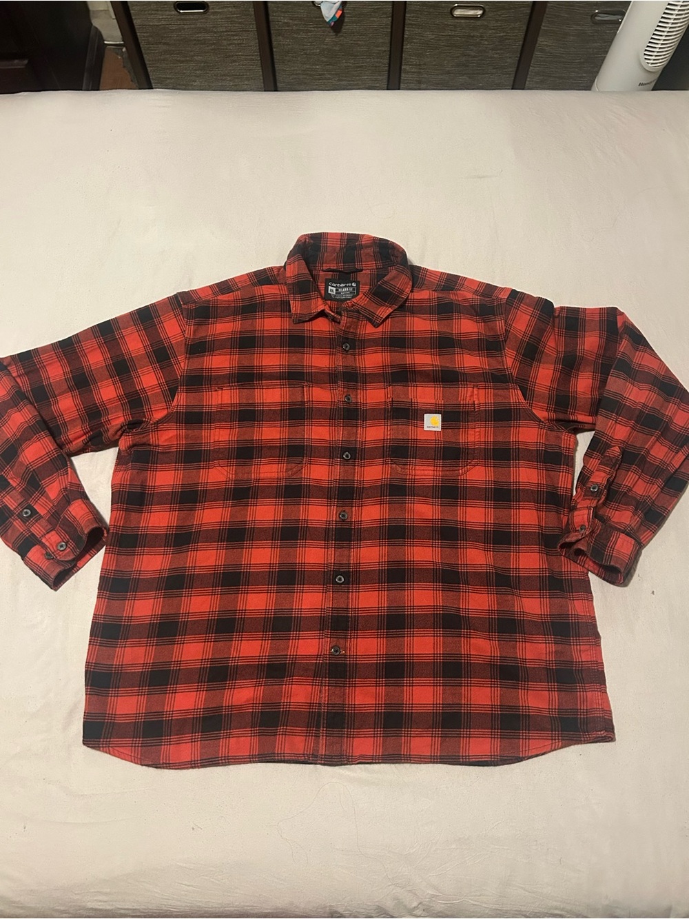 Carhartt Red and Black Plaid Flannel Button-Down Shirt
